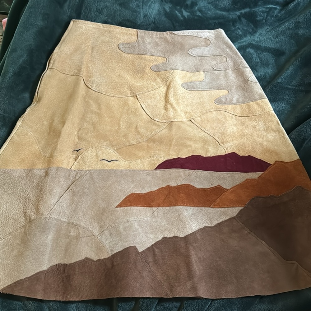 OOAK Handmade Suede Skirt with Beach and Sunset Scene - Picture 4 of 6